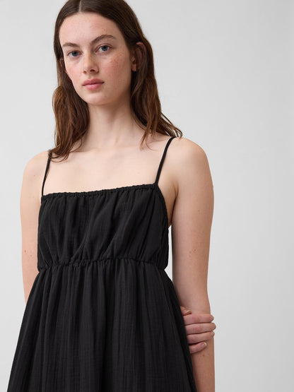 Siyah Gauze Tiered Empire Waist Elbise