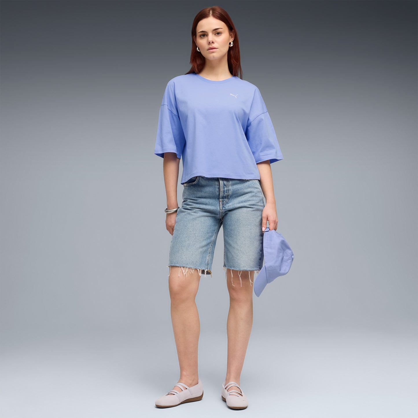 Puma Wardrobe Essentials Oversized Kadın Mor T-shirt