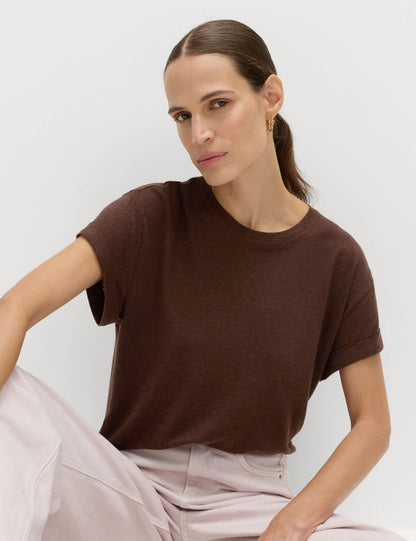 Yuvarlak Yaka Keten Karışımlı T-shirt