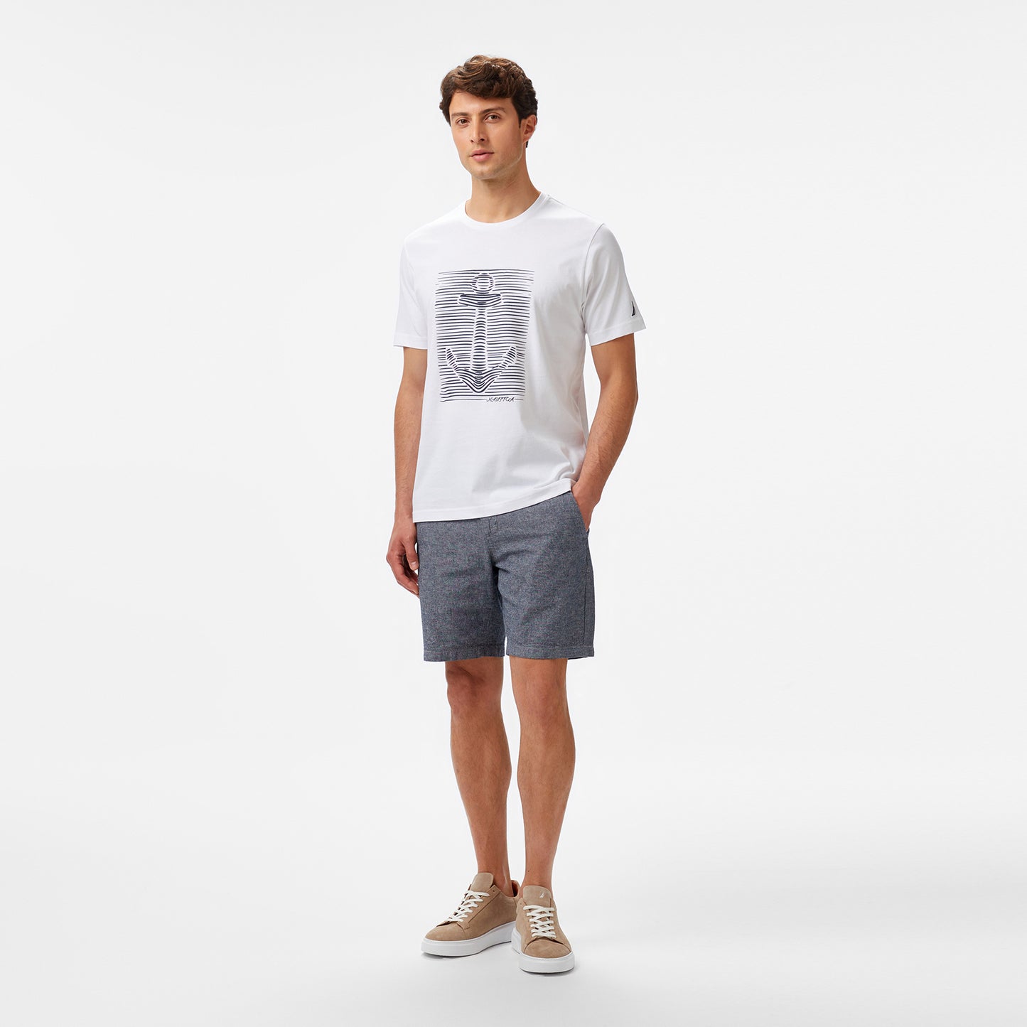 Nautica Erkek Beyaz Regular Fit Baskılı T-shirt