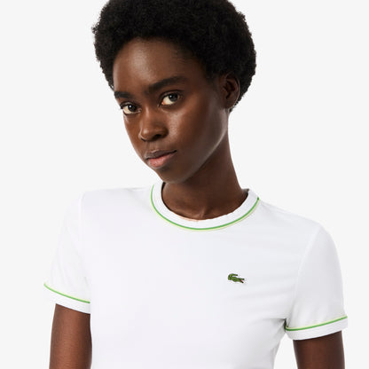 Lacoste Kadın Slim Fit Bisiklet Yaka Beyaz T-shirt