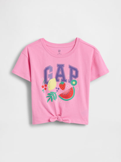 Pembe Knot-tie Grafik Baskılı T-shirt