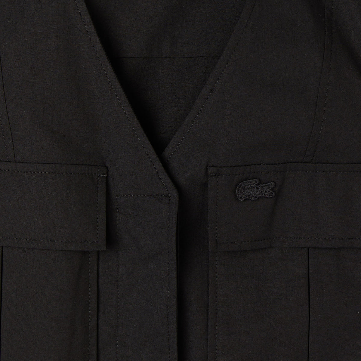 Lacoste Kadın Classic Fit Kolsuz V Yaka Siyah Elbise