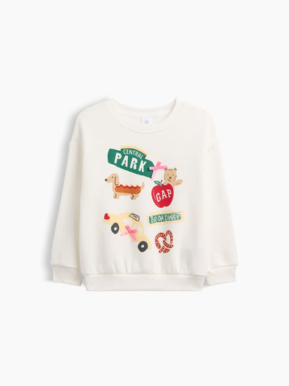Beyaz Bisiklet Yaka Grafik Baskılı Sweatshirt
