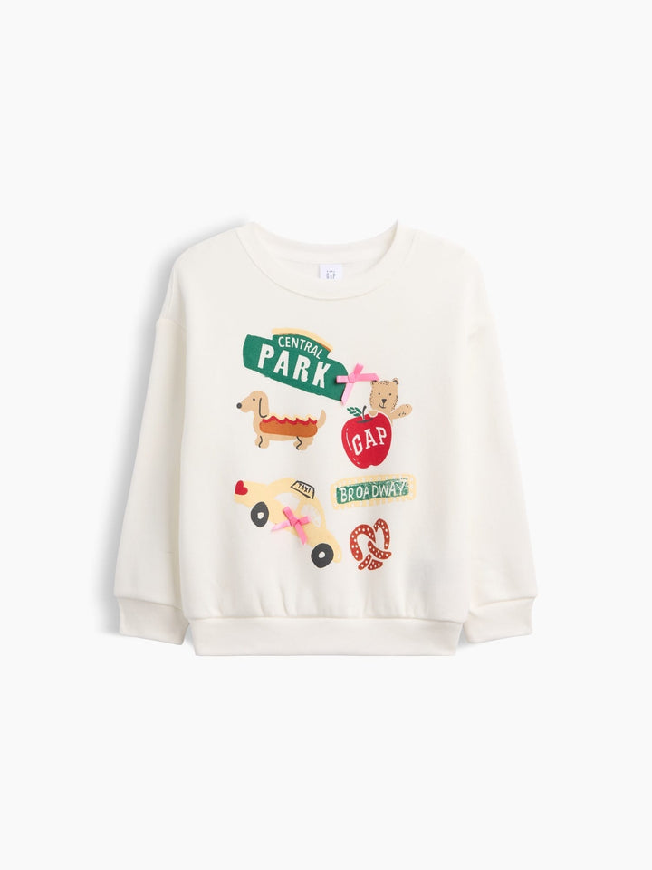 Beyaz Bisiklet Yaka Grafik Baskılı Sweatshirt