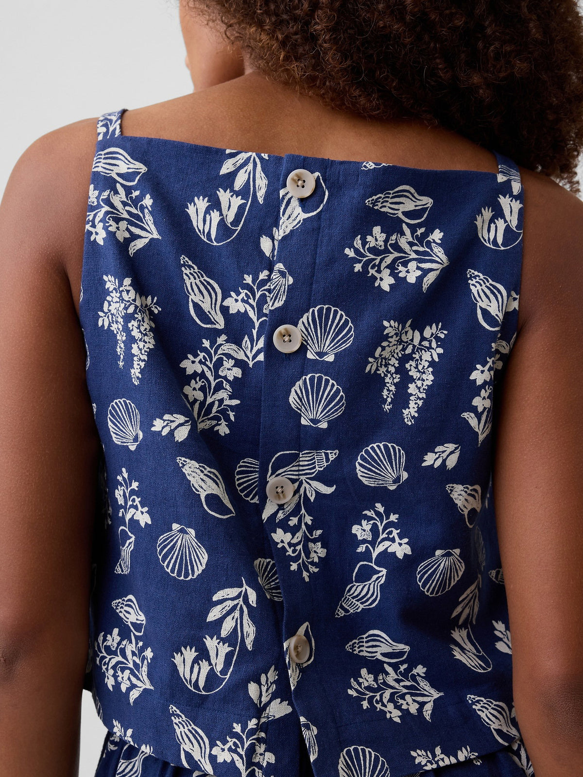 Koyu Mavi Keten Karışımlı Apron Bluz