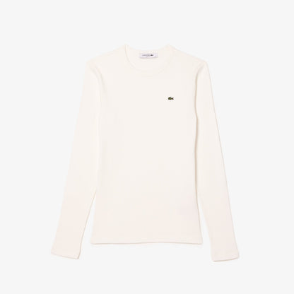 Lacoste Slim Fit Uzun Kollu Kadın Beyaz Tişört