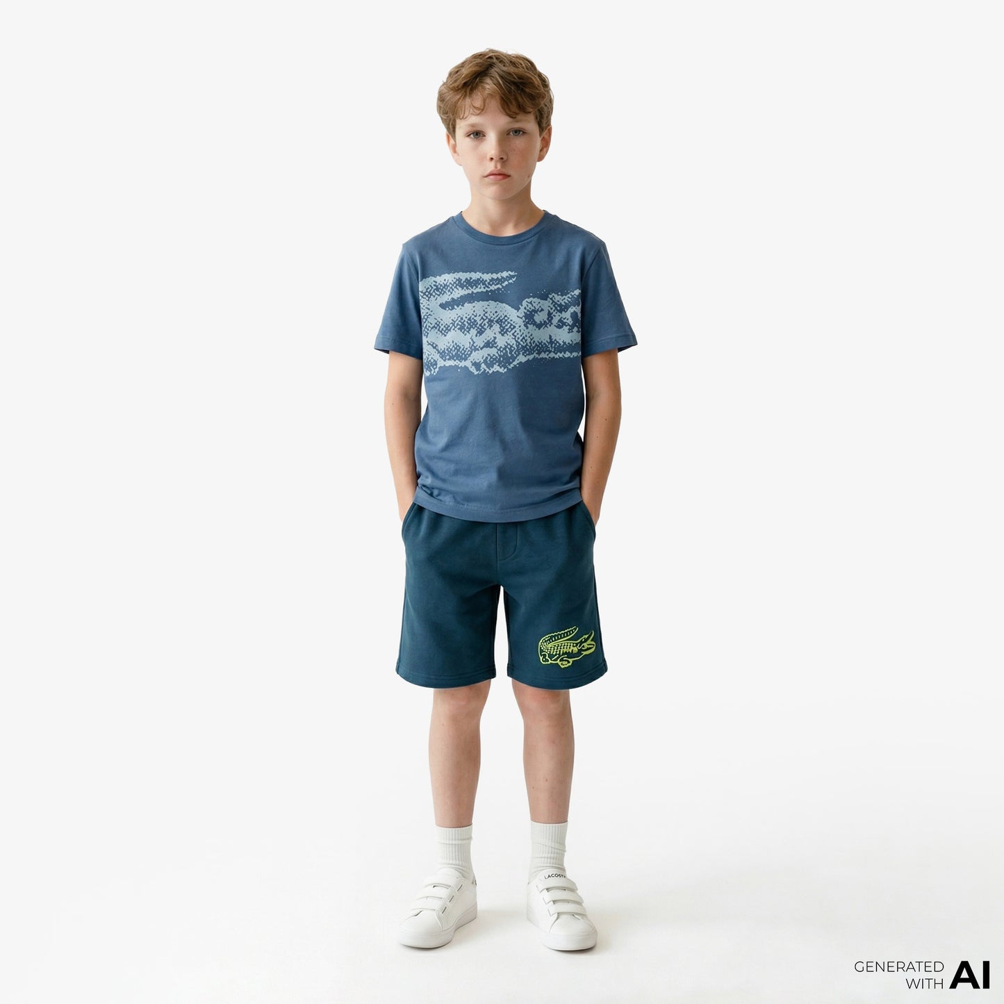 Lacoste Çocuk Bisiklet Yaka Baskılı Lacivert T-shirt