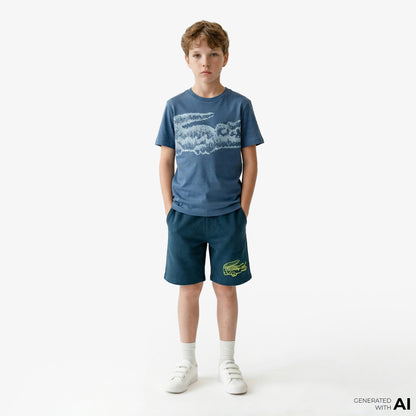 Lacoste Çocuk Bisiklet Yaka Baskılı Lacivert T-shirt