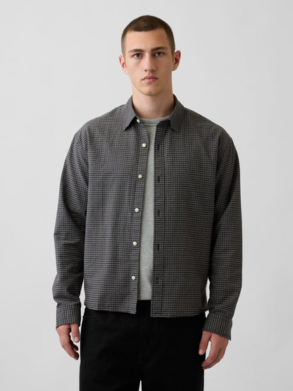 Gri Relaxed Crop Straight-hem Oxford Gömlek