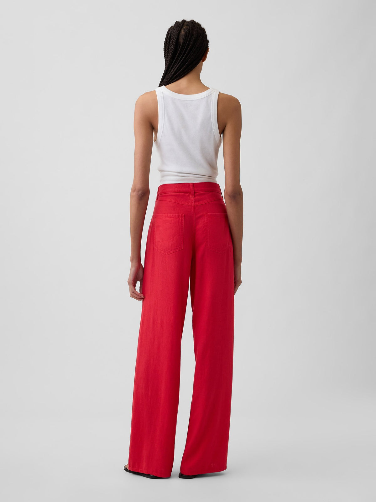 Kırmızı High Rise Keten Karışımı Wide-leg Pantolon