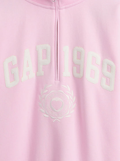 Açık Pembe Vintagesoft 1969 Logo Yarım Fermuarlı Sweatshirt