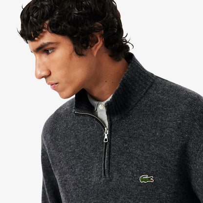 Lacoste Erkek Classic Fit Yarım Fermuarlı Yün Gri Kazak