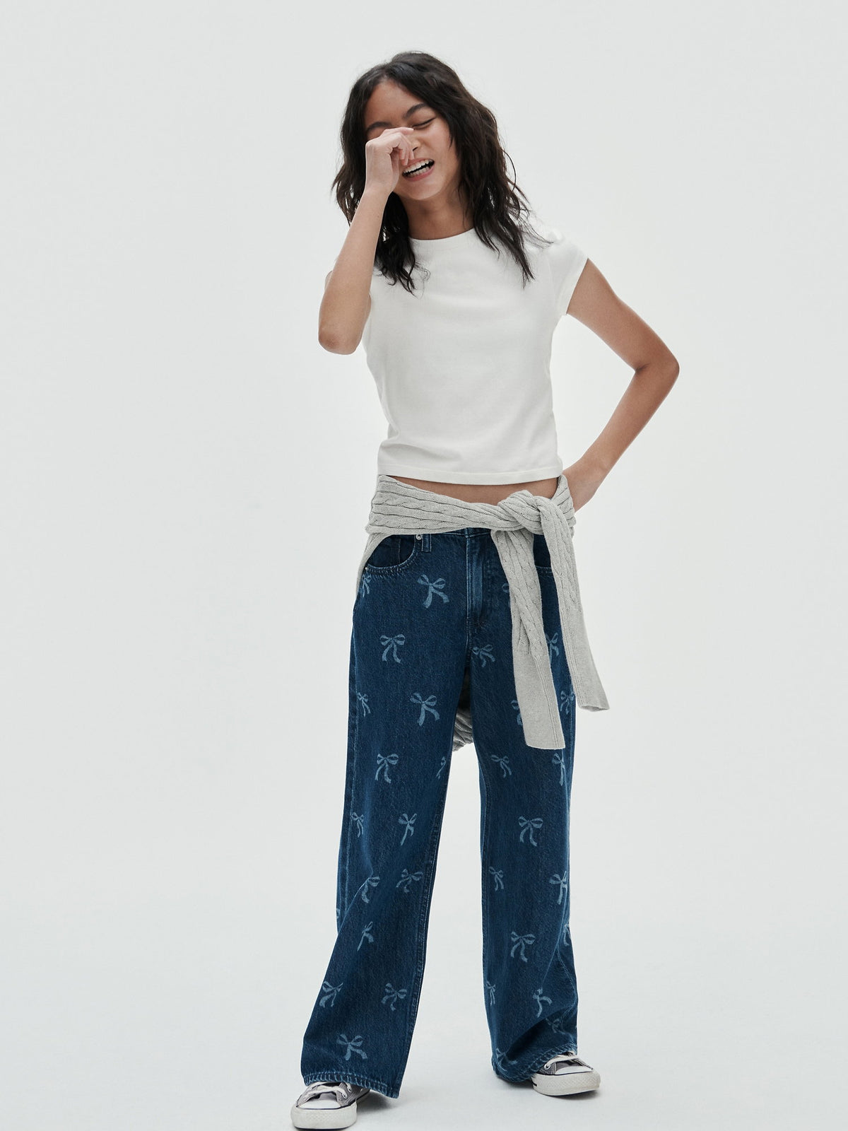 Koyu Mavi Low Rise Stride Wide-leg Jean Pantolon