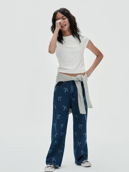 Koyu Mavi Low Rise Stride Wide-leg Jean Pantolon