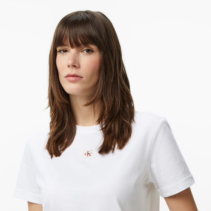 Calvin Klein Woven Label Classic Fit Kadın Beyaz T-shirt