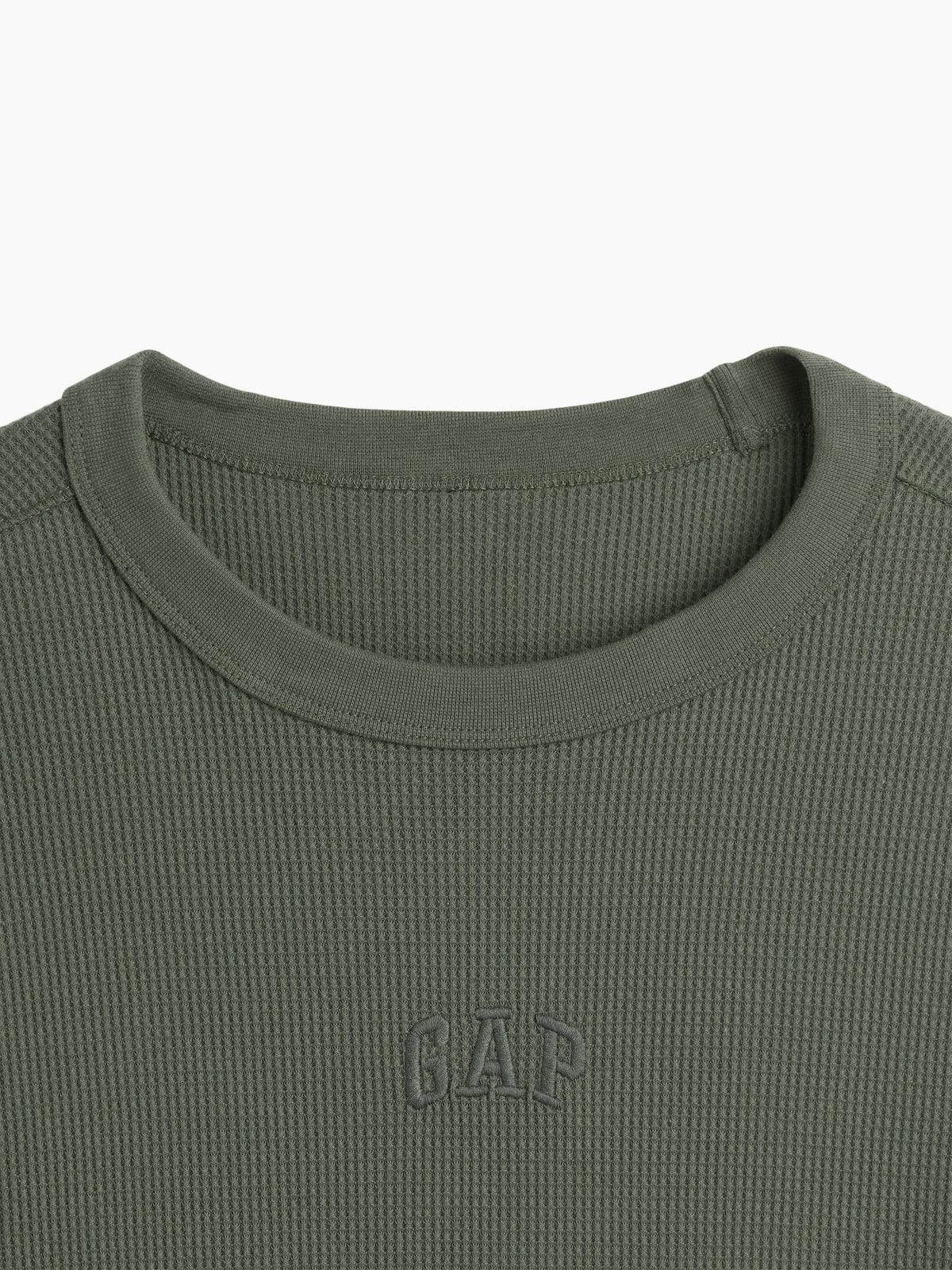 Haki Waffle-knit Bisiklet Yaka T-shirt