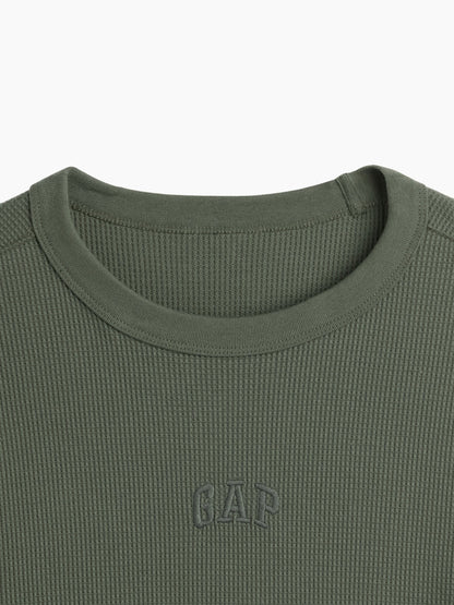 Haki Waffle-knit Bisiklet Yaka T-shirt