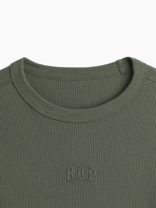 Haki Waffle-knit Bisiklet Yaka T-shirt