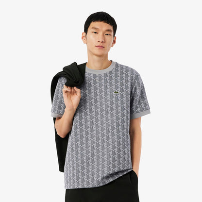Lacoste Erkek Classic Fit Bisiklet Yaka Monogram Gri T-shirt