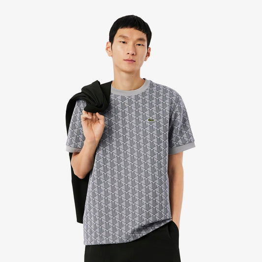 Lacoste Erkek Classic Fit Bisiklet Yaka Monogram Gri T-shirt