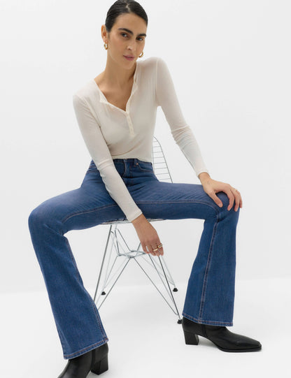 Yüksek Bel Slim Flare Jean Pantolon