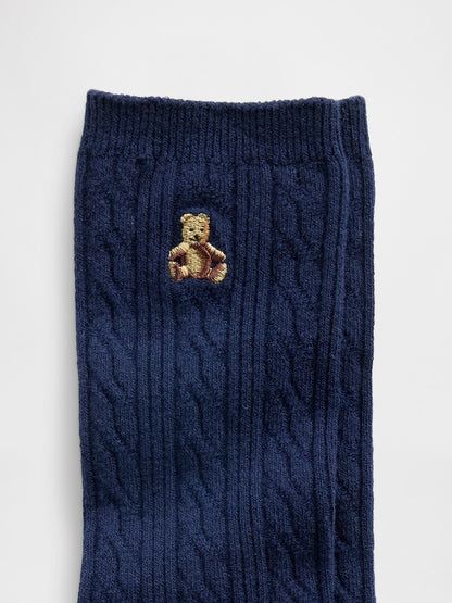 Lacivert Brannan Bear Cable-knit Crew Çorap