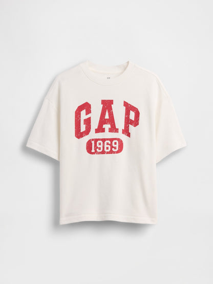 Beyaz Fransız Havlu Kumaş Relaxed Gap Logo T-shirt