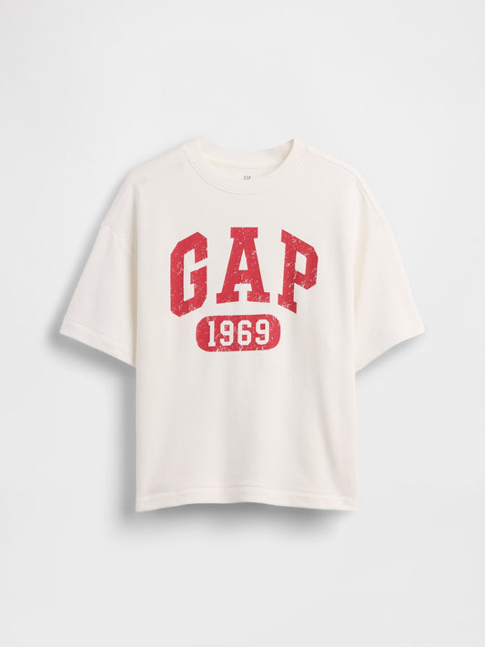 Beyaz Fransız Havlu Kumaş Relaxed Gap Logo T-shirt