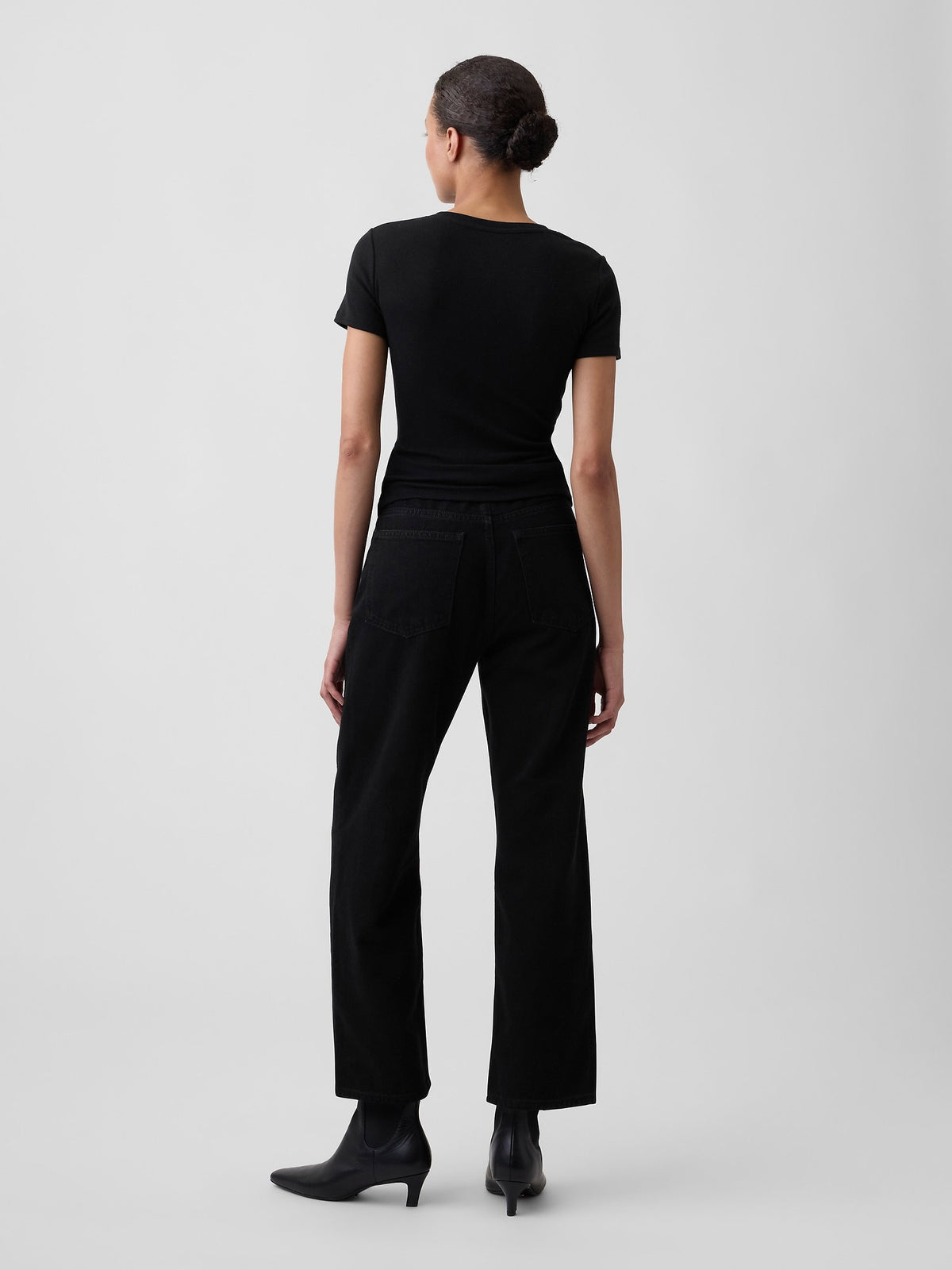 Siyah Low Slung Supersoft Relaxed Straight Crop Jean Pantolon