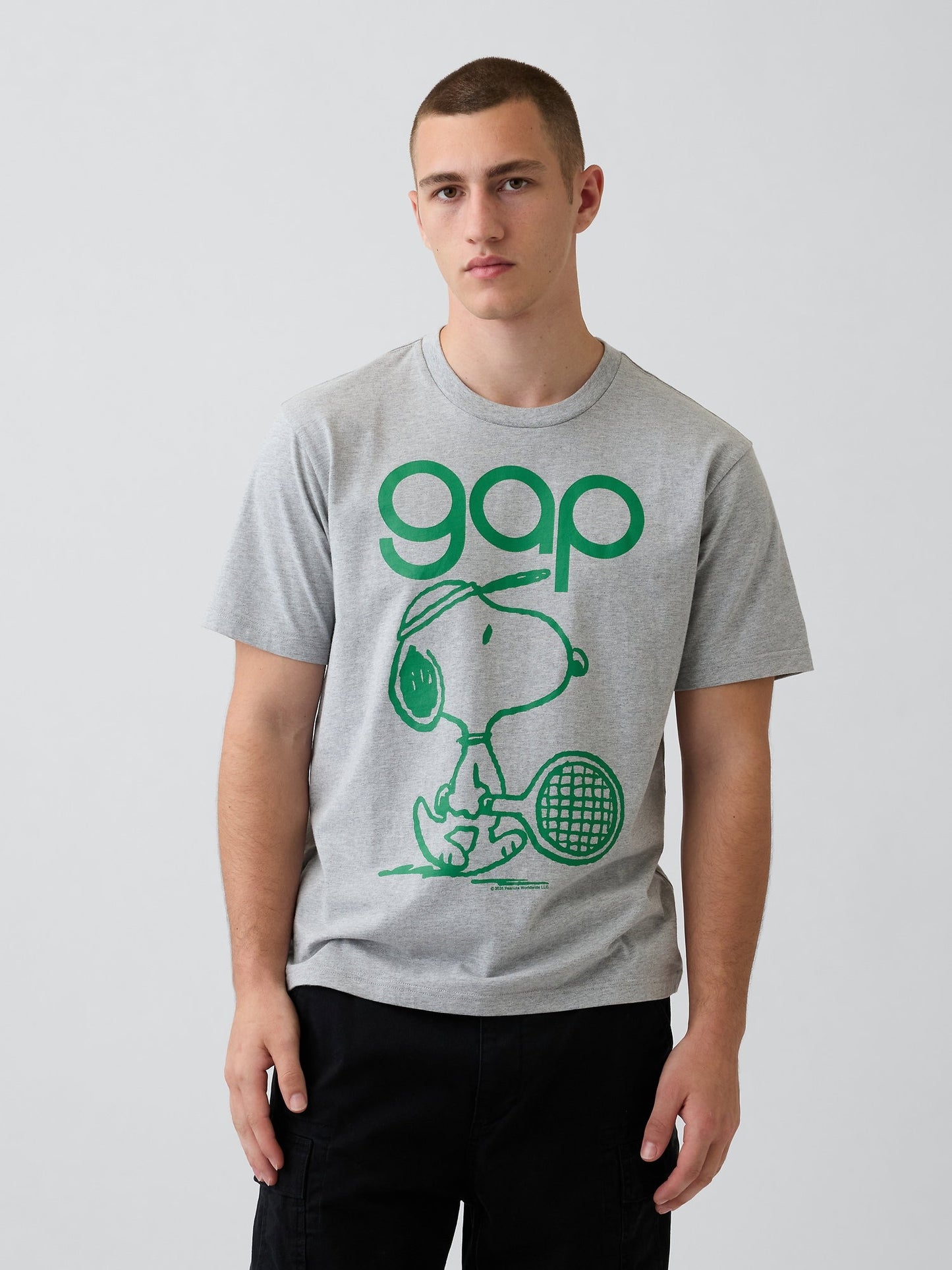 Gri Snoopy Logo Relaxed Grafik Baskılı T-shirt