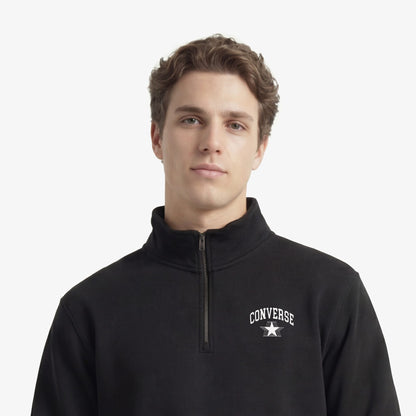 Converse Retro Collared Quarter-zip Crew Erkek Siyah Sweatshirt