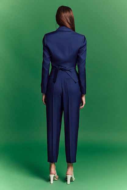 Bağlama Detaylı Lacivert Crop Blazer
