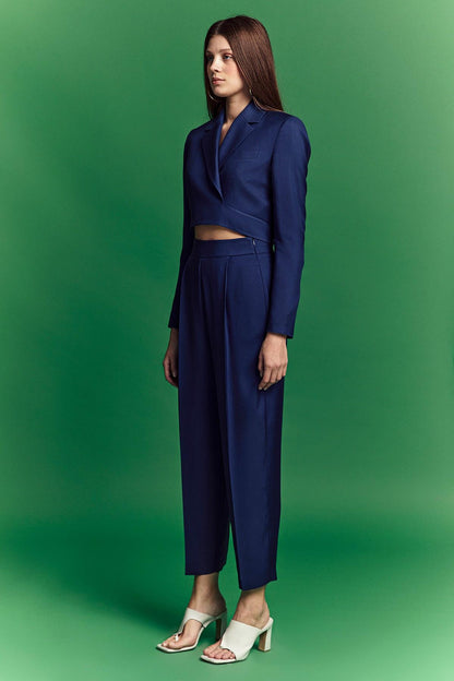 Bağlama Detaylı Lacivert Crop Blazer