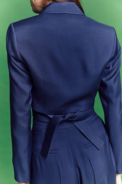 Bağlama Detaylı Lacivert Crop Blazer