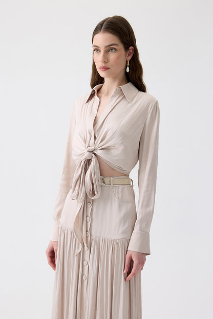 Bağlamalı Uzun Kollu Ekru Bluz