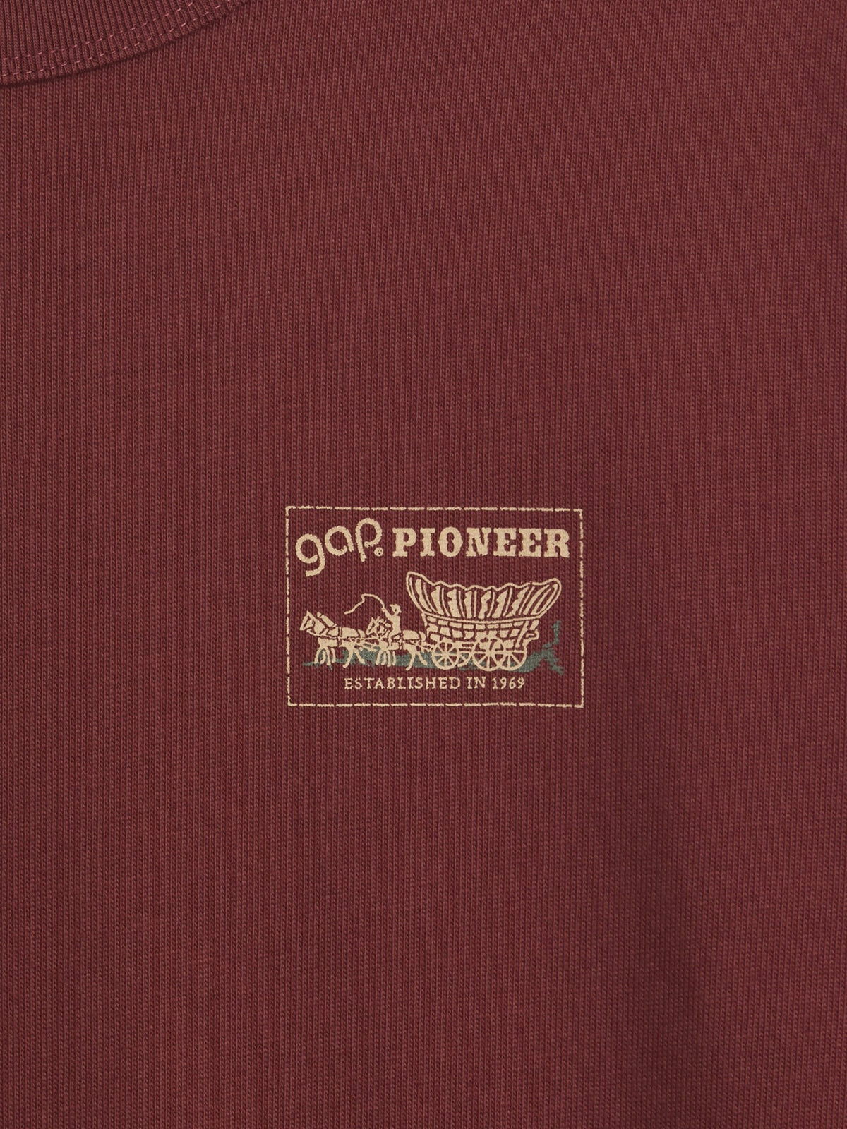 Koyu Kırmızı Heavyweight Gap Pioneer Grafik Baskılı T-shirt