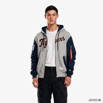 Alpha Industries X New Era Detroit Tigers Ma-1 Fermuarlı Erkek Gri Sweatshirt