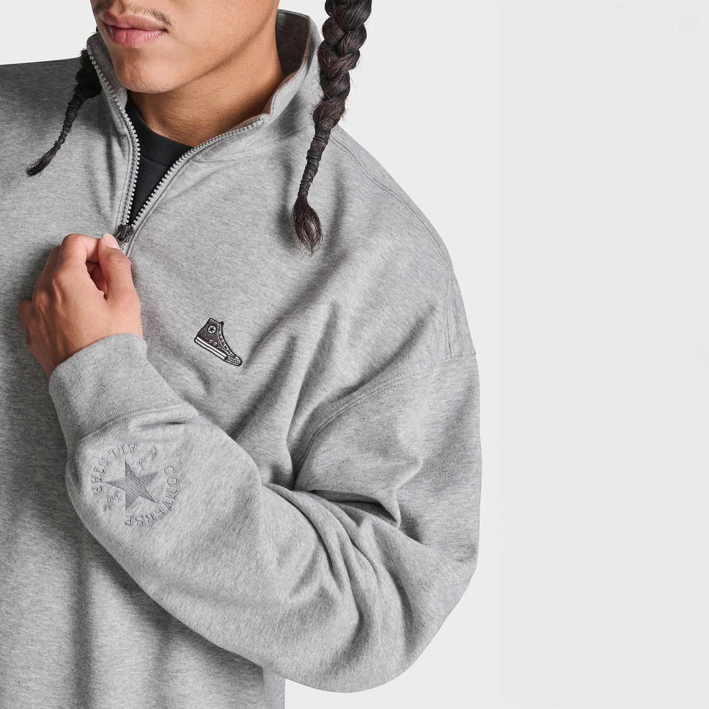 Converse Loose Fit Sneaker Patch Half Zip Erkek Gri Sweatshirt