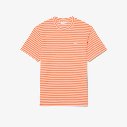 Lacoste Erkek Classic Fit Bisiklet Yaka Çizgili Turuncu T-shirt