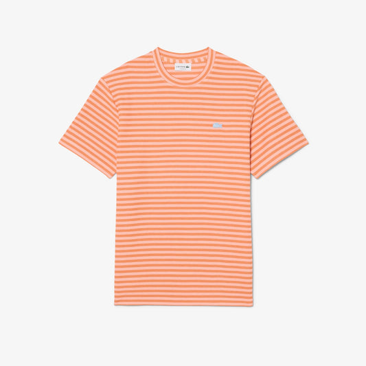 Lacoste Erkek Classic Fit Bisiklet Yaka Çizgili Turuncu T-shirt