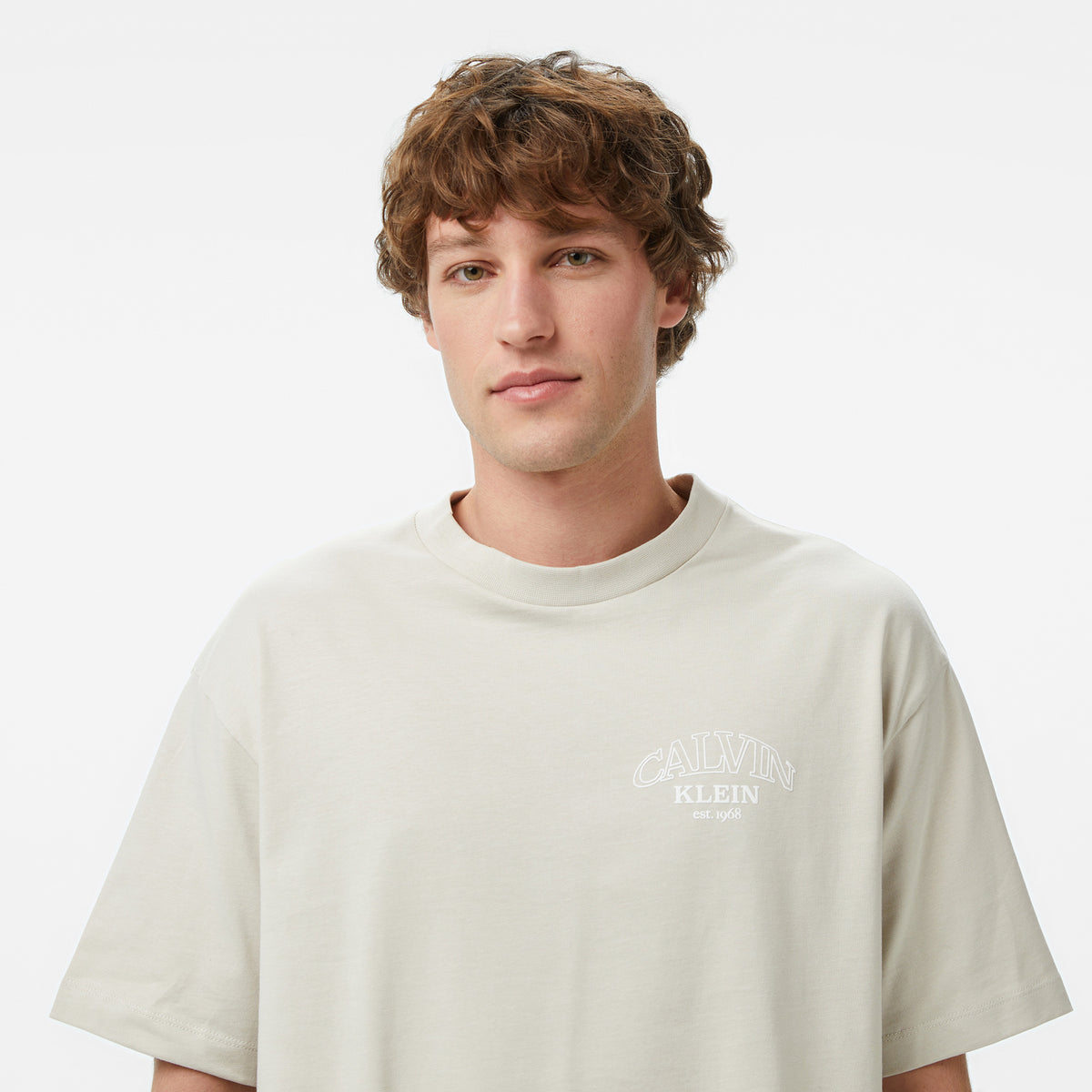 Calvin Klein Relaxed 16s Jersey Embossed Erkek Bej T-shirt