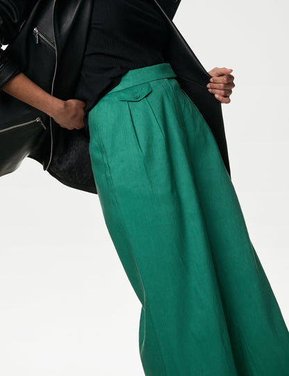 Yüksek Bel Wide Leg Keten Pantolon