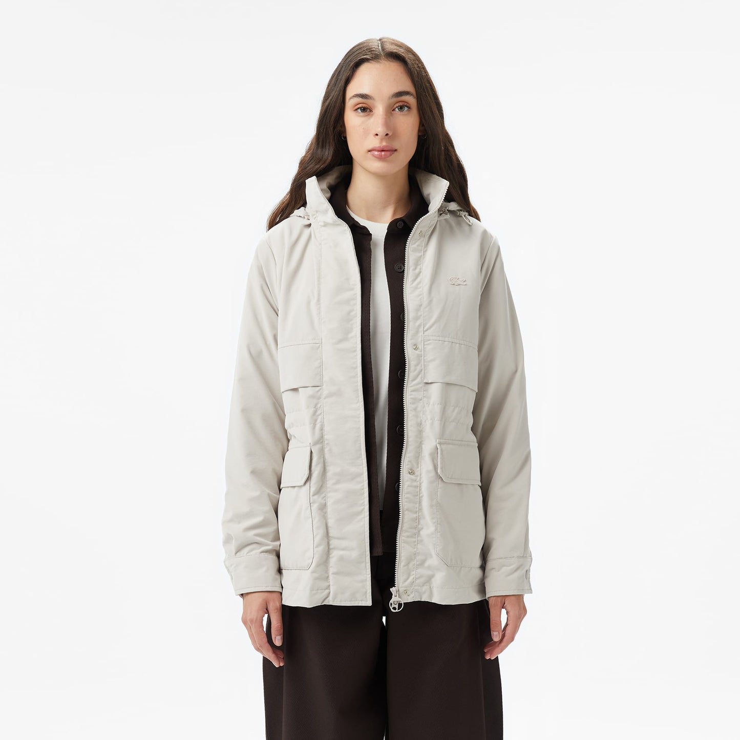 Lacoste Kadın Kapüşonlu Beyaz Mont