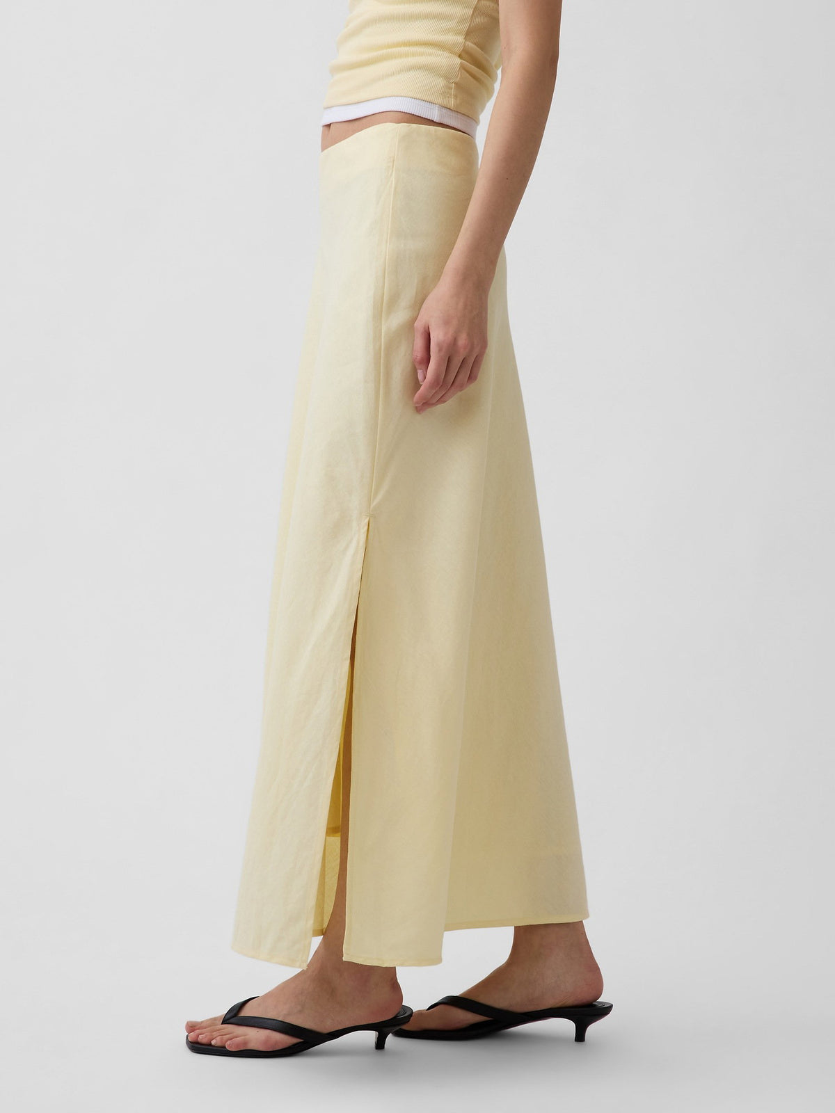 Sarı Keten Karışımı Maxi Slip Etek