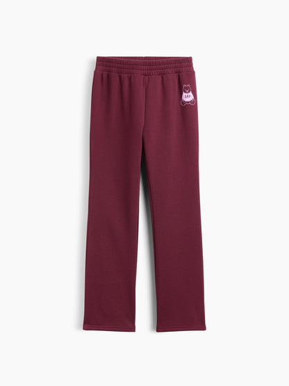 Koyu Kırmızı Grafik Baskılı Bootcut Eşofman Altı