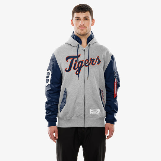 Alpha Industries X New Era Detroit Tigers Ma-1 Fermuarlı Erkek Gri Sweatshirt