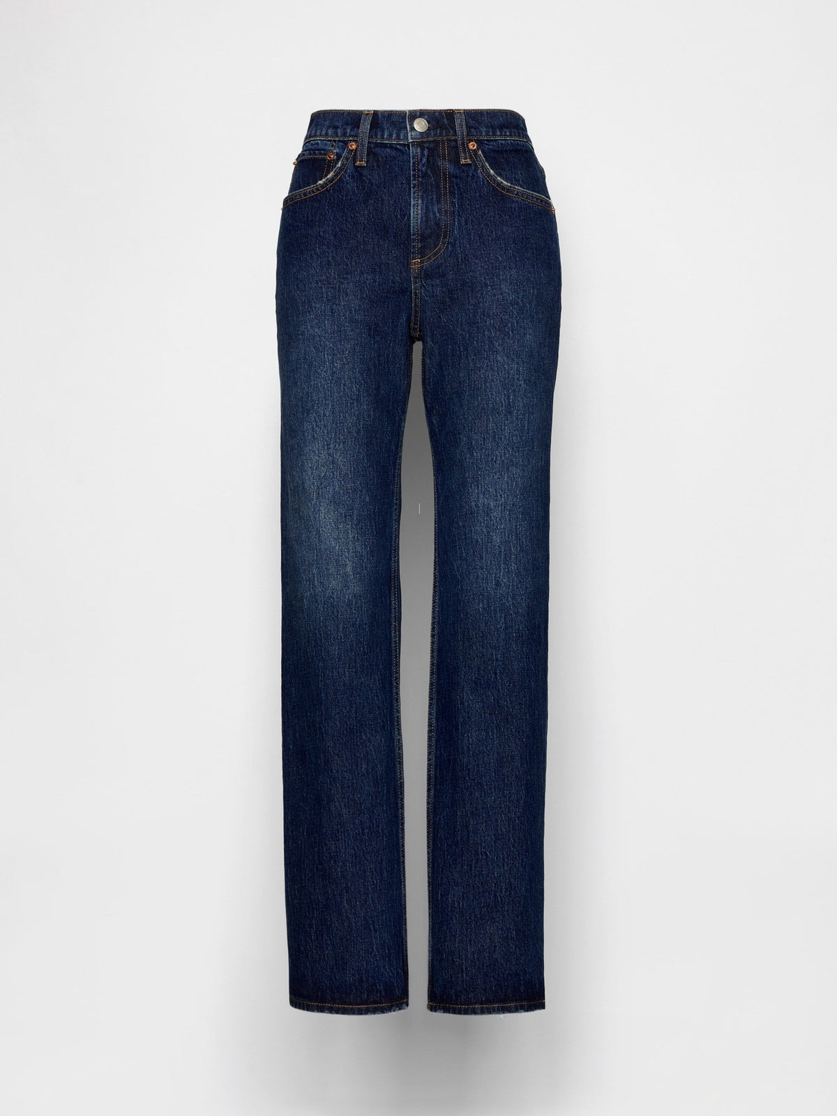Koyu Mavi Mid Rise Relaxed Straight Jean Pantolon