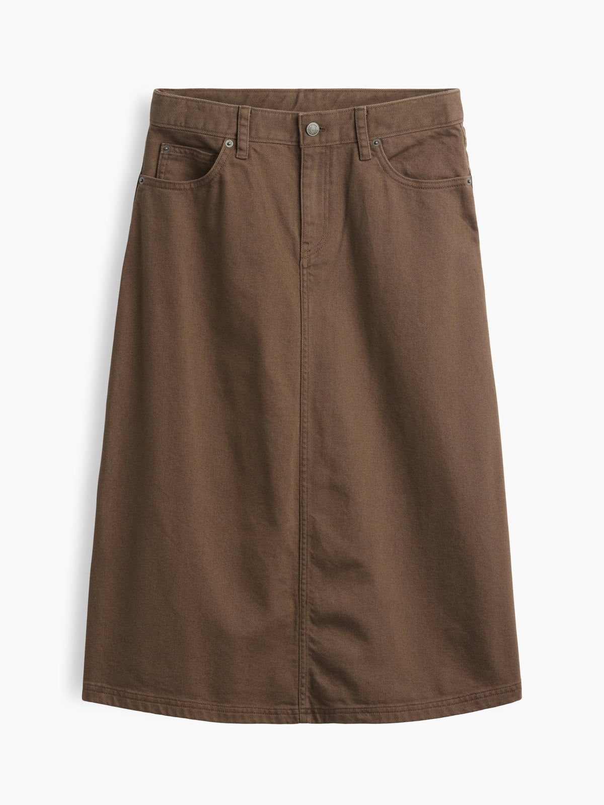 Kahverengi Twill Midi Etek