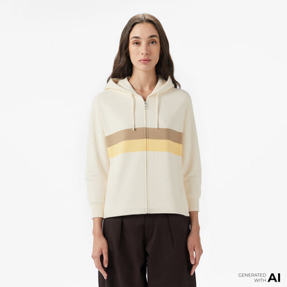 Lacoste Kadın Relaxed Fit Kapüşonlu Krem Sweatshirt